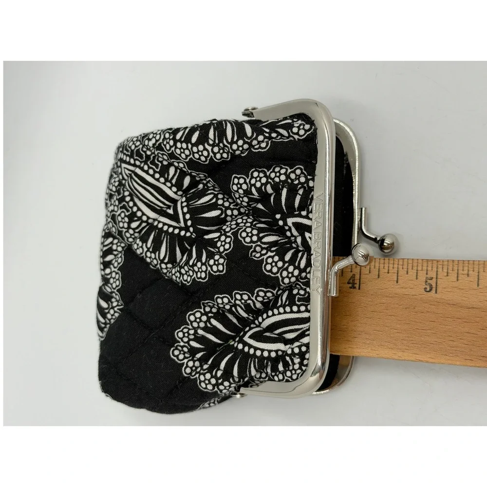 Vera Bradley Coin Purse Black White Paisley Kisslock Clasp Pouch